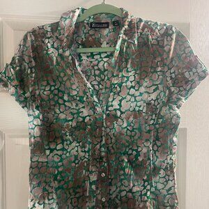 Ny&Co Green and Tan button-up blouse